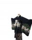 七五三の三つ身[3歳男の子用]黒色 兜に軍配、扇に松　袴/青紫色 金色紋No.84A